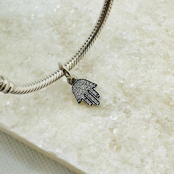 EUC Pandora 791307CZ Sterling Silver Symbol of Protection Hamsa Hand Dangle Bead - Picture 8 of 14